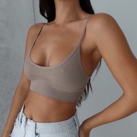 (SOLD OUT) Nude Beige Ribbed Seamless Low Back Bralette XS/S - Picture 1 of 5